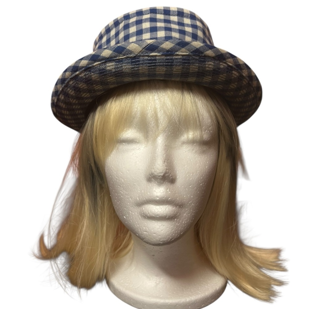 Vintage Vin Draddy Golfer Hat - Blue Gingham Fedora with Feather Accent